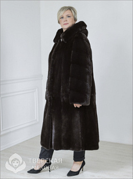Норковая шуба «Графиня» капюшон коричневый  115