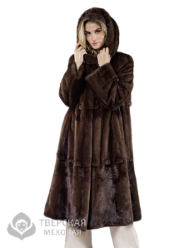 Норковая шуба "Джада" капюшон браун