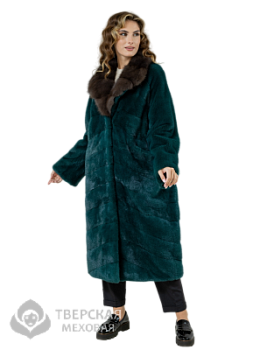 Норковая шуба «Магнолия» воротник куница изумруд 115-120