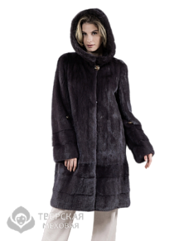 Норковая шуба "Чери" капюшон уголь