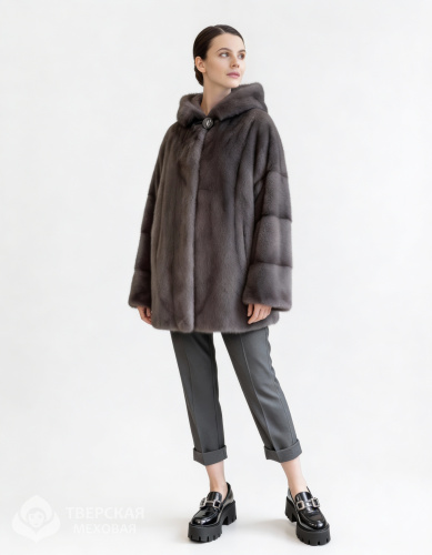 Норковая шуба «Снежанна» капюшон серый