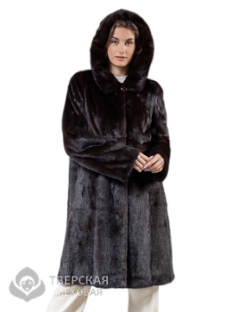 Норковая шуба «Белла» капюшон махагон 100