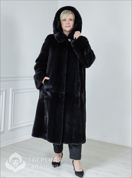 Норковая шуба «Графиня» капюшон графит 115