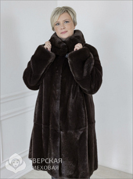 Норковая шуба «Графиня» воротник коричневый  100
