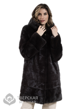 Норковая шуба "Джаз" капюшон уголь 90